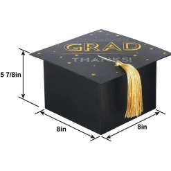 Black, Silver, & Gold Grad Cap Card Box, 8in x 5.83in