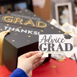 Black, Silver, & Gold Grad Cap Card Box, 8in x 5.83in