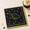 Black, Silver & Gold Grad Cap & Confetti Paper Beverage Napkins, 5in, 40ct - Class Dismissed