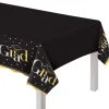 Black, Silver & Gold Grad Plastic Table Cover, 54in x 102in - Class Dismissed