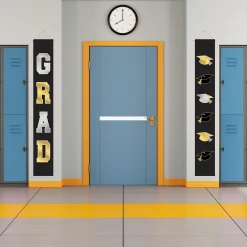 Black, Silver & Gold Graduation Fabric Vertical Banners, 1.1ft x 6ft, 2ct