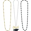 Black, Silver, & Gold Graduation Layered Bead Necklace, 20in