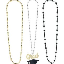 Black, Silver, & Gold Graduation Layered Bead Necklace, 20in