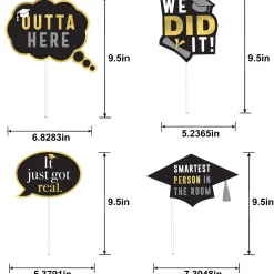 Black, Silver & Gold Graduation Photo Props, 13pc