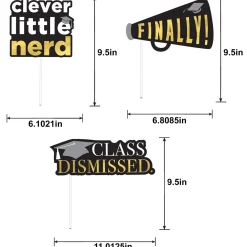 Black, Silver & Gold Graduation Photo Props, 13pc