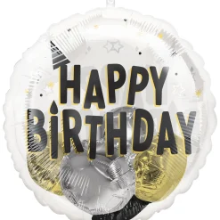 Black, Silver & Gold Happy Birthday Stuffed Plastic Balloon, 20in