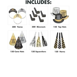 Black, Silver, Gold New Year's Eve Party Kit, Multiple Counts