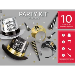 Black, Silver, Gold New Year's Eve Party Kit, Multiple Counts