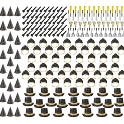 Black, Silver, Gold New Year's Eve Party Kit, Multiple Counts