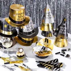Black, Silver, Gold New Year's Eve Party Kit, Multiple Counts