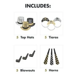 Black, Silver, Gold New Year's Eve Party Kit, Multiple Counts
