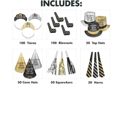 Black, Silver, Gold New Year's Eve Party Kit, Multiple Counts