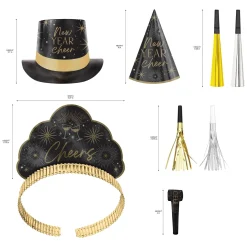 Black, Silver, Gold New Year's Eve Party Kit, Multiple Counts