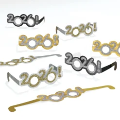Black, Silver, & Gold 2026 NYE Glitter Glasses, 8ct