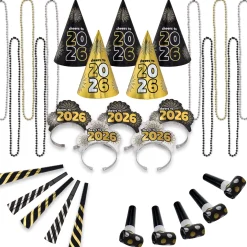 Black, Silver, & Gold NYE Party Kit, Multiple Counts