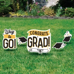 Black, White & Gold Congrats Grad Corrugated Plastic Yard Signs, 5ct