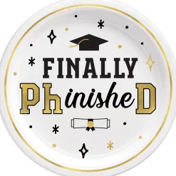 Black, White, & Gold PhD Graduation Lunch Plates (9in) & Lunch Napkins (6.5in) for 30 Guests