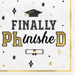 Black, White, & Gold PhD Graduation Lunch Plates (9in) & Lunch Napkins (6.5in) for 30 Guests
