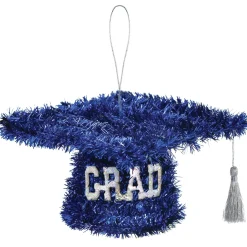 Blue Graduate Cap Tinsel with Silver Tassel, 5x3in – Hanging or Table Decoration