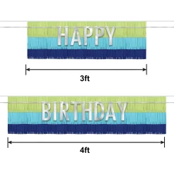 Blue & Green Happy Birthday Fringe Banner Set, 4pc - Modern Birthday