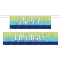 Blue & Green Happy Birthday Fringe Banner Set, 4pc - Modern Birthday