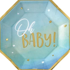 Blue & Metallic Gold Oh Baby Dinner Plates 8ct