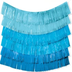 Blue Plastic Fringe Banner Backdrop, 5ft x 7.3ft - Pool Party