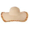 Boho Fringe Wide-Brim Floppy Straw Hat for Adults, One Size
