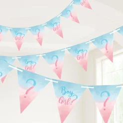 Boy or Girl? Gender Reveal Paper Pennant Banner, 15ft - The Big Reveal