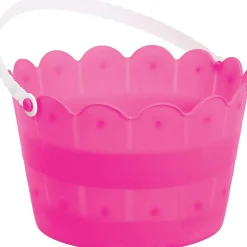 Bright Pink Plastic Scalloped Easter Bucket