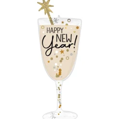 Bubbly Happy New Year Champagne Glass-Shaped Foil Balloon, 15in x 40in