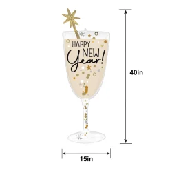 Bubbly Happy New Year Champagne Glass-Shaped Foil Balloon, 15in x 40in