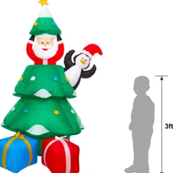 Christmas Tree, Santa Claus & Penguin Inflatable Yard Decoration, 7ft