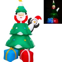 Christmas Tree, Santa Claus & Penguin Inflatable Yard Decoration, 7ft