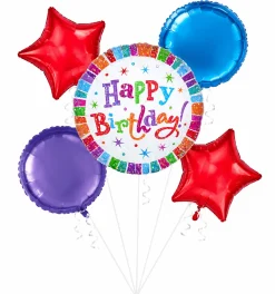 Colorful Happy Birthday Balloon Bouquet, 5pc