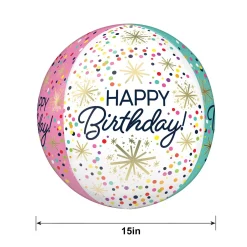Confetti Sprinkle Happy Birthday Orbz Balloon, 15in x 16in
