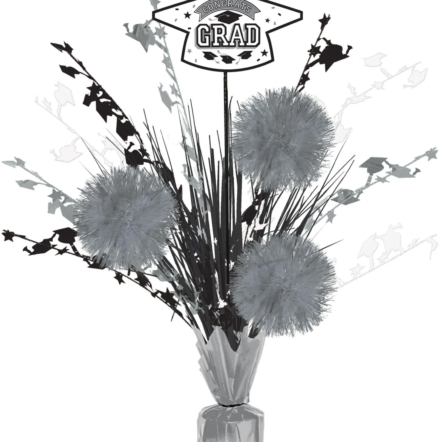Congrats Grad Tinsel Burst Spray Centerpiece, 18in, Assorted Colors