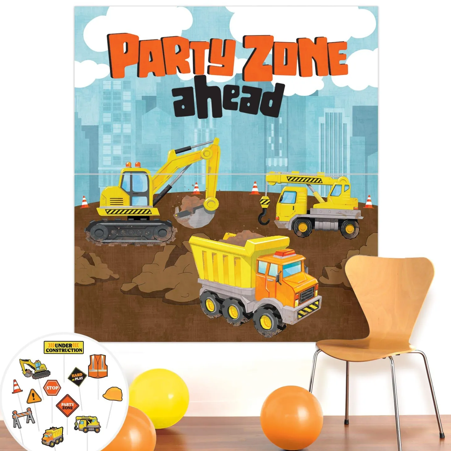 Construction Party Photo Backdrop with Props, 13pc