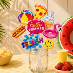 Cool Pool Party Cardstock & Plastic Photo Booth Props, 8pc