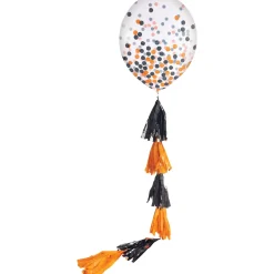 1ct, 24in, Black & Orange Confetti Balloon with Tassel Tail - Halloween