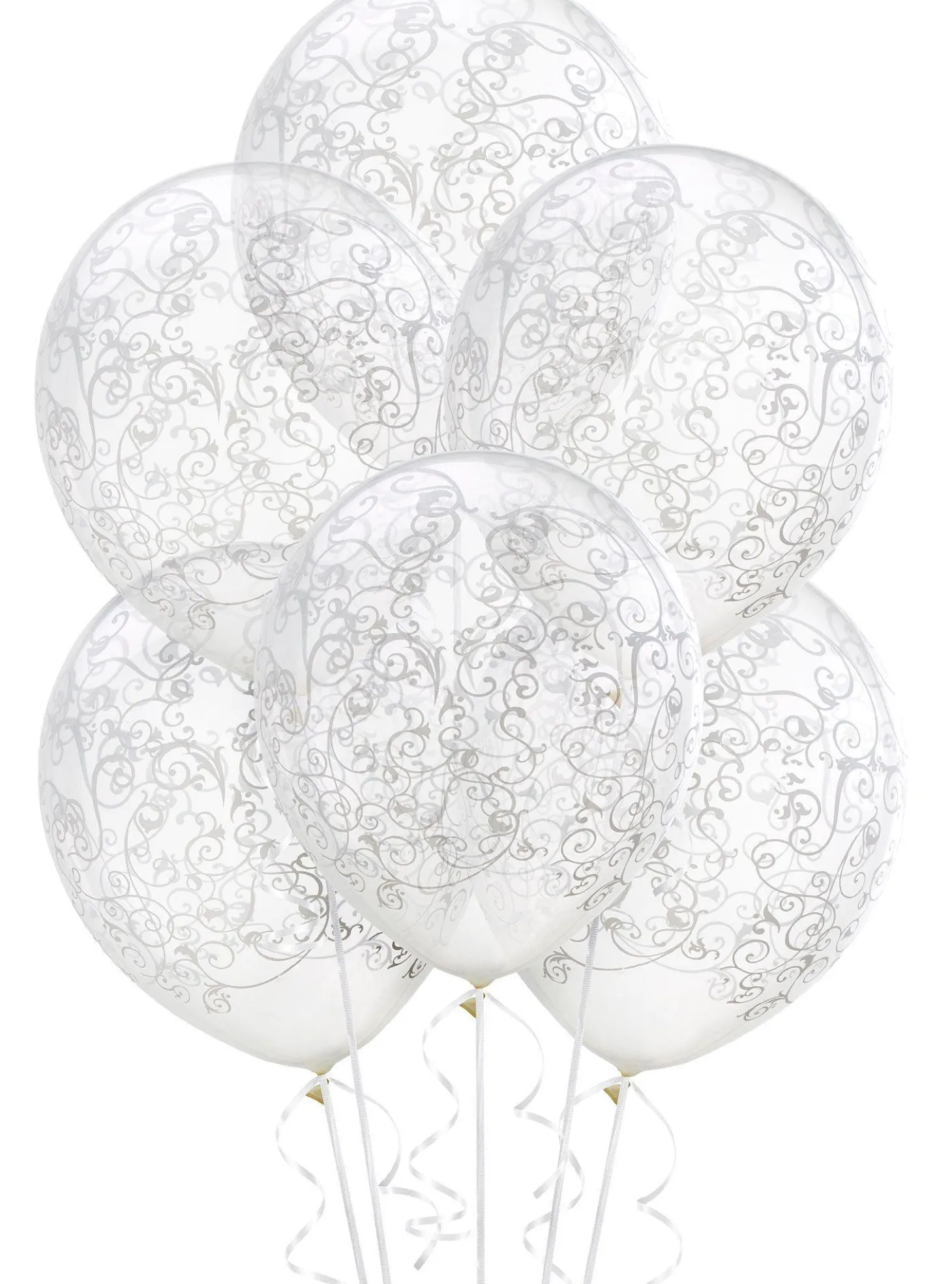 6ct, 12in, Clear Filigree Balloons