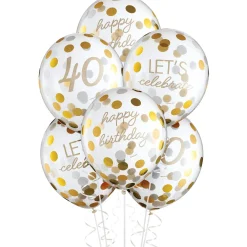 6ct, 12in, Metallic Golden Age Birthday Latex Confetti Balloons, Ages