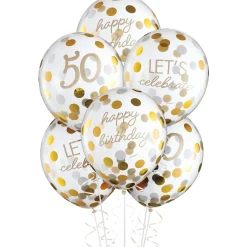 6ct, 12in, Metallic Golden Age Birthday Latex Confetti Balloons, Ages