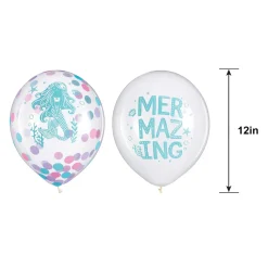 6ct, 12in, Shimmering Mermaids Confetti Latex Balloons