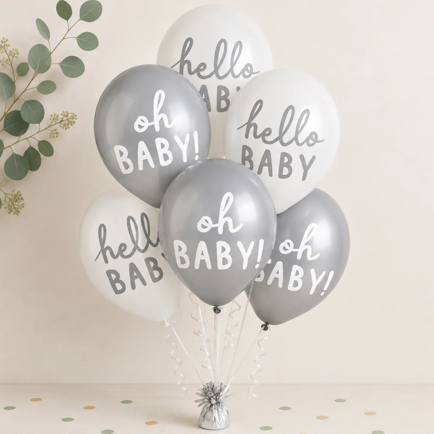 15ct, 12in, Silver & White Soft Jungle Baby Shower Latex Balloons