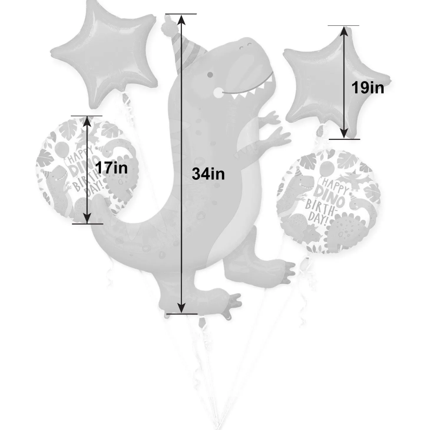 Dino-Mite Birthday Balloon Bouquet, 5pc