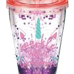 Enchanted Unicorn Confetti Double Wall Tumbler with Straw, 12oz