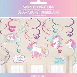 Enchanted Unicorn Foil Swirl Decorations, 12ct