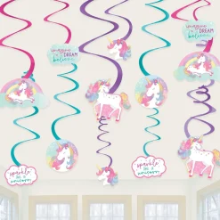 Enchanted Unicorn Foil Swirl Decorations, 12ct