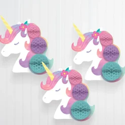Enchanted Unicorn Honeycomb Decorations, 3ct